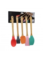 Dmr-4783 ( 5pcs ) Ahşap Saplı Büyük Renkli Silikon Mutfak Set ( Fırça & Kaşık & Servis K. & Spatula & Karıştırıcı*80