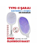 Egonex Asonic As-a25 ( Beyaz/gri ) ( Type-c Şarjlı ) ( Raket Modeli ) Elektronik Sinek Öldürücü Cız Makine*40