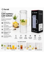 Egonex Barotti Dmr-9794 ( Cam Kapaklı ) Cam Sürahi & Borosilikat ( 1200ml )*12=k