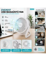 Egonex Everest Efn-505 ( Usb Sarjlı & Pvc Gövde ) ( 14.5x14.1cm ) Masa Üstü Fan & Vantilatör*30