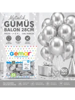 Egonex Gemar Gm-110-38 ( Metalik & Gümüş & Silver ) Balon ( 11 & 28cm & 100pcs )*1x50