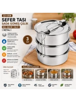 Egonex İbico Çelik No-16cm ( 3lü ) ( Metal ) Sefer Tası ( Taşıma Kulp=bağlama Kancalı )*50