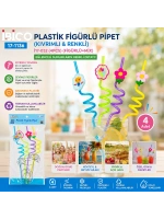 Egonex İbico İ17-032 ( 4pcs ) ( Kıvrımlı & Renkli Plastik ) Pipet ( Figürlü=mix )*240