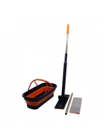 Egonex İbico İ21-019 (kendinden Sıkmalı) (katlanır & Tekerli Kovalı) Mop Seti (yedek Bezli)(360° Başlık=11.5x41cm& Sap:130cm)*50
