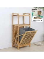 Egonex İbico İ21-081 ( 2 Kat Organizer Raflı ) ( Önden Çek Aç ) ( Kalın Ahşap Bambu ) Kirli Çamaşır Sepeti ( 40x35x95cm )*4
