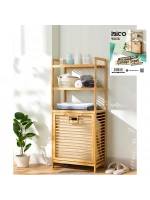 Egonex İbico İ21-083 ( 3 Kat Organizer Raflı ) ( Önden Çek Aç ) ( Kalın Ahşap Bambu ) Kirli Çamaşır Sepeti ( 40x30x130cm )*4