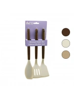 Egonex İbico İ22-014 ( 3pcs ) ( Renkli Silikon ) ( Spatula ) Mutfak Seti ( Ahşap Akasya Saplı ) ( Klasik & Yan & Delikli Spatula) (30cm)*12x6