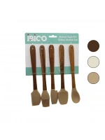 Egonex İbico İ22-024 ( 5pcs & Mini=21cm ) (renkli Silikon) Mutfak Seti (3-spatula & 1-yumurta Fırçası & 1-kaşık) (ahşap Akasya Saplı)*24x3