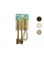 Egonex İbico İ22-026 ( 3pcs & Mini ) Silikon Mutfak Seti ( Ahşap & Bambu Saplı ) ( Çırpıcı & Yumurta Fırçası & Spatula )*12x6