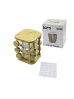Egonex İbico İ22-129 ( 12pcs ) ( Kare & Döner Standlı ) ( Cam ) ( Bambu Kapak ) Tuzluk & Baharatlık Seti ( Bambu Stand=17x17cm & Y: 21cm )*12