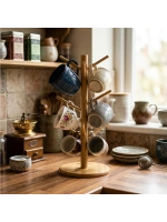 Egonex İBİCO İ22-318 ( KARE ALTLIK & ÇAP = 15CM ) BARDAK & FİNCAN ASACAK ( BAMBU & AHŞAP ) 35CM*60