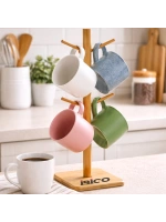 Egonex İBİCO İ22-318 ( KARE ALTLIK & ÇAP = 15CM ) BARDAK & FİNCAN ASACAK ( BAMBU & AHŞAP ) 35CM*60