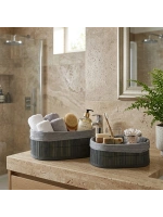 Egonex İbico İ22-331 ( Gri ) ( 2 Boy ) ( Oval ) ( Bambu Kenar ) Organizer Sepet ( Ahşap Altlık & Bezli ) ( 21x14-25x16cm )*36