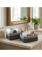 Egonex İbico İ22-334 ( Gri ) ( 2 Boy ) ( D.dörtgen ) ( Bambu Kenar ) Organizer Sepet ( Ahşap Altlık & Bezli ) ( 25x14-28x18cm )*36