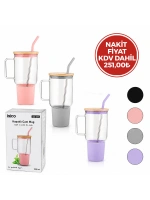 Egonex İbico İ22-349 ( Cam ) ( 1000ml ) Matara & Suluk ( Bambu Kapak & Sızdırmaz Silikonlu ) ( Çelik Pipet ) ( Koruyucu Silikon Altlık & Kılıf )*24