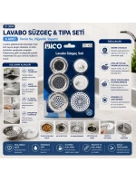 Egonex İbico İ22-428 ( 6pcs ) Lavabo Süzgeç & Tıpa Seti ( 3ad-metal + 1ad-plastik Süzgeç &  2ad-plastik Tıpa )*12x20