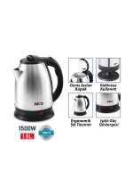 Egonex İbico Mtf-001 ( Çelik ) Kettle Elektrikli Su Isıtıcısı ( Paslanmaz Çelik Gizli Rezistans ) ( 360° ) ( 1.8lt ) ( 1500w )*6