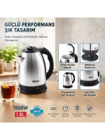 Egonex İbico Mtf-001 ( Çelik ) Kettle Elektrikli Su Isıtıcısı ( Paslanmaz Çelik Gizli Rezistans ) ( 360° ) ( 1.8lt ) ( 1500w )*6