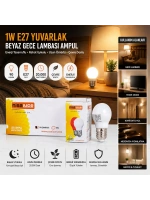 Egonex Nisaluce ( 1w ) ( E27 ) ( Beyaz ) Yuvarlak Gece Lambası Led Ampul*10x10