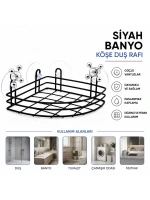 Egonex Orsa-921 ( Vantuzlu )  Çok Amaçlı Siyah Kare Banyo Raf Köşeli*12=k