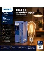 Egonex Phılıps-346758 00 Corepro St64 ( 2700k & E27 ) ( 7w = 60w & E27 ) ( Led Filament & Rustik Ampul ) Lamba ( 806 Lumen ) ( Cam Gövde )*10=k