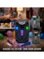 Egonex Platoon Pl-4681 Ao-835-832 Karaoke ( Mikrofonlu ) Wireless Hoparlör & Speaker ( Işıklı ) ( Usb Şarjlı ) ( Dc 5v & Tf & Aux ) ( 8 Inch )*10