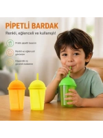 Egonex Qlux L-01020 ( Şeffaf Renkli ) Raınbow Pipetli Bardak Plastik ( 450ml )*12x10