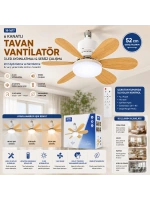 Egonex Sinbo Sf-7708 ( 2in1=tavan Vantilatör & Avize Lamba ) ( Kumandalı ) ( 52cm ) ( 6-ahşap Görünüm Plastik Kanat ) ( 3-kademe Hız )*6=k