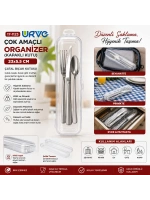 Egonex Urve Ur-3579 ( Şeffaf Plastik ) Çok Amaçlı Organizer ( Kapaklı Kutu ) (23x5.5cm) Çatal Bıçak Kutusu*12=k