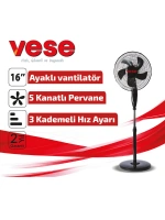 Egonex Vese Vnt-004 ( 16 İnç ) ( Ev Tipi ) Ayaklı Vantilatör ( 45w ) ( 5 Pls.pervane ) ( 3 Kademe Hız ) Fan*1