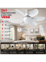 Egonex Vnt-005 Tavan Vantilatör & Avize Lamba (40w) ( Kumandalı ) ( 6knat ) Vese Vnt-005 (2in1)  *24