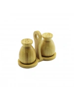 Egonex Yakut-12354 ( 2pcs & Şişe Modeli ) Ahşap Bambu Tuzluk & Baharatlık ( Tutacaklı Ahşap Stand )*100