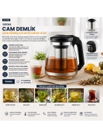 Egonex Yakut-7488 ( 1500ml ) ( Cam ) Demlik ( Çelik Süzgeç & Plastik Kapak-kulp )*36
