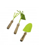 Eltos Ebs-003 ( 3pcs ) Bahçe Hobi Seti ( Renkli Metal ) ( Çift Başlı Çapa & 3 Dişli Tırmık & Kürek ) (ahşap Saplı)*24