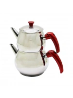 Ems Mar ( Aile ) ( Büyük ) Boy Küre Çelik Çaydanlık Seti ( Üst: 1.2lt & Alt: 2lt )*8