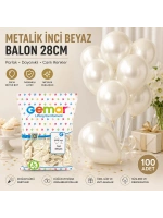 Gemar Gm-110-#028 ( Metalik & İnci Beyaz & Pearl ) Balon ( 11 & 28cm ) ( 100pcs )*1x50