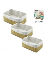 İbico İ12-066 ( 3 Boy ) ( Dikdörtgen ) ( Bambu Kenar ) Organizer Sepet ( Ahşap Altlık & Bezli ) ( 13x20-16x24-20x31cm )*24