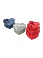 İbico İ12-093 (3pcs) (kalp) (mat Mix Renkli & Kabartma Desen) Karton Hediye Kutusu (kurdelalı) (22x20-19x17-16x14cm)*36