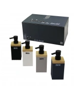 İbico İ21-057 ( Dikdörtgen & Dik Çizgili ) ( Bambu & Renkli Plastik ) Sıvı Sabunluk ( 350ml )*15x4