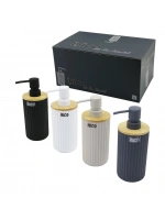 İbico İ21-061 ( Yuvarlak & Dik Çizgili ) ( Bambu & Renkli Plastik ) Sıvı Sabunluk ( 400ml )*15x4