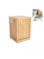 İbico İ21-084 ( Ahşap Bambu ) Kirli Çamaşır Sepet ( Kumaş Çantalı ) ( Sepet=45x45x62cm )*6