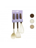 İbico İ22-012 ( 3pcs ) ( Renkli Silikon ) Mutfak Seti ( Çırpıcı & Kepçe & Spatula ) ( Ahşap & Akasya Saplı )*12x6