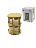 İbico İ22-130 ( 10pcs ) ( Yuvarlak & Döner Standlı ) Cam & Bambu Kapak Tuzluk & Baharatlık ( Bambu Stand )*6