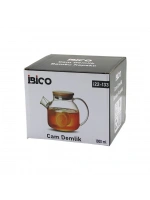 İbico İ22-133 ( 1000ml ) ( Yuvarlak & Kabartma ) Cam Demlik Bambu Kapaklı*48
