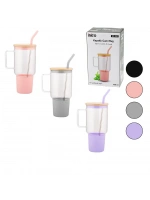 İbico İ22-349 ( Cam ) ( 1000ml ) Matara & Suluk ( Bambu Kapak & Sızdırmaz Silikonlu ) ( Çelik Pipet ) ( Koruyucu Silikon Altlık & Kılıf )*24