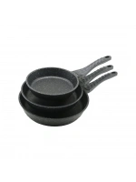 Krt-1040 ( 3pcs ) Döküm Tava Seti ( 20-24-28cm ) ( Kabartma Piramit Desenli Bakalit Sap=18.2cm ) ( Poşetli Ambalaj )*10