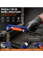 Man ( 1 Parmak ) Maşalı Çelik Boru Anahtarı ( Silikon Kaplı Ergonomik Sap & 90°c Burun )*36
