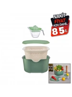 Moi Plastik Mnt-1005 (yeşil) (5pcs) Mutfak Seti Pls.(karıştırma Kap=4lt & Süzgeç=3.5lt & Kesim Pano & Sıkacak=0.25lt)*16