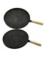 Öztef ( Çift Taraflı ) ( 34cm ) Döküm ( Bazlama & Gözleme & Izgara ) Tavası ( Ahşap Saplı )*12