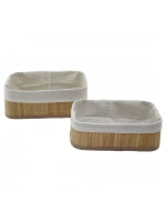 Pablıto Home Pbt-049 ( 2li ) ( D.gen ) ( Bambu Kenar ) Organizer Sepet (ahşap Altlık & Bezli) (19x27x10cm & 15x24x8cm)*60